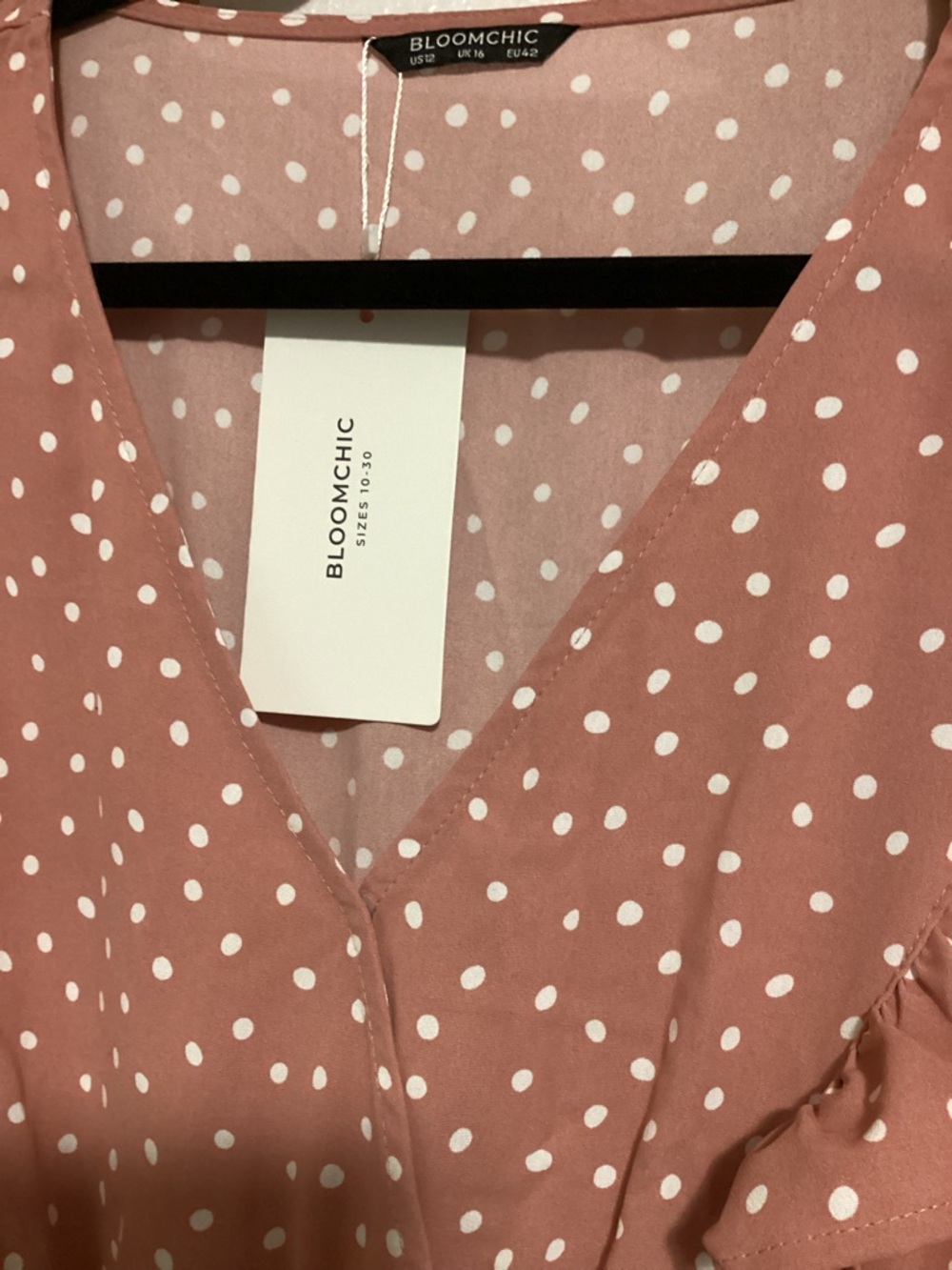 BloomChic Rose Pink Polka Dot Ruffle Midi Dress, size 12, NWT - Picture 3 of 8